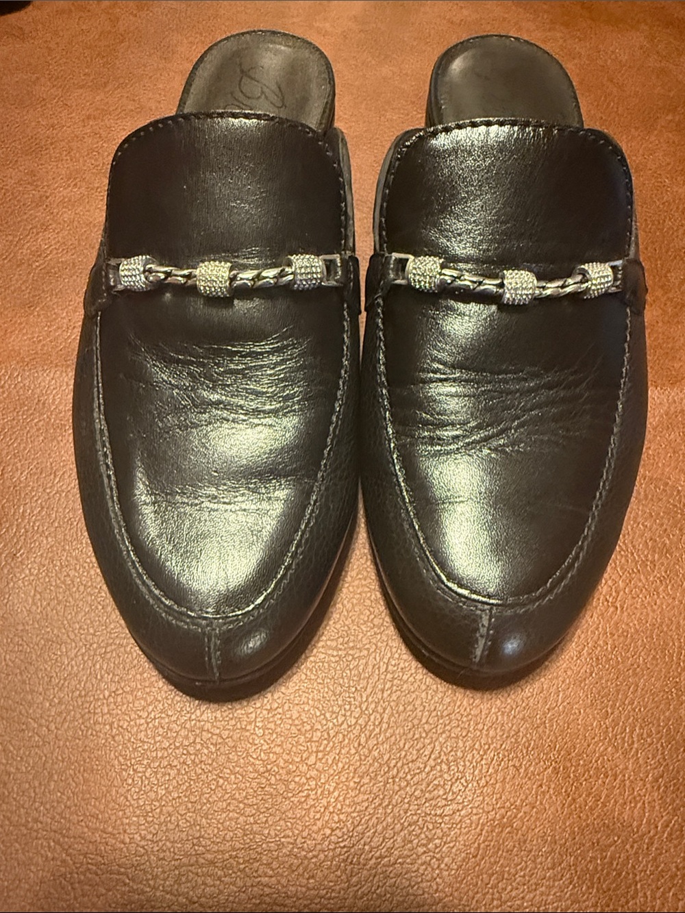 Brighton Black Leather Slip-On Loafers with Silver Accent